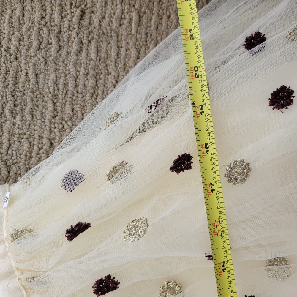 TULLE SKIRT FROM INDIA Elegant Polka Dot Skirt in Cream and Burgundy DRAWSTRING - Picture 16 of 16